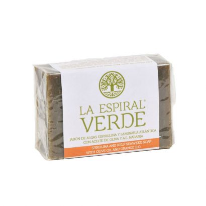 Jabón de Algas Espirulina y Laminaria Atlántica con Aceite de Oliva y A.E. de Naranja - La Espiral Verde