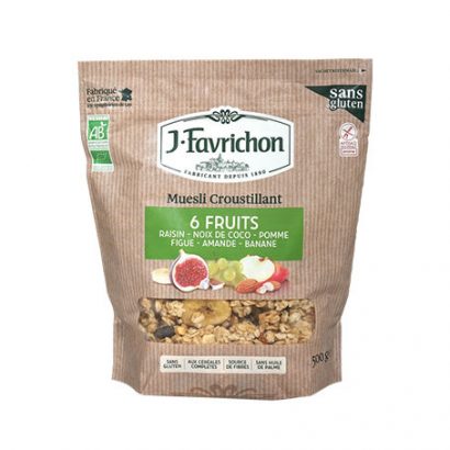 Muesli Crujiente Orgánico 6 Frutas SIN GLUTEN - J. Favrichon - 500 g